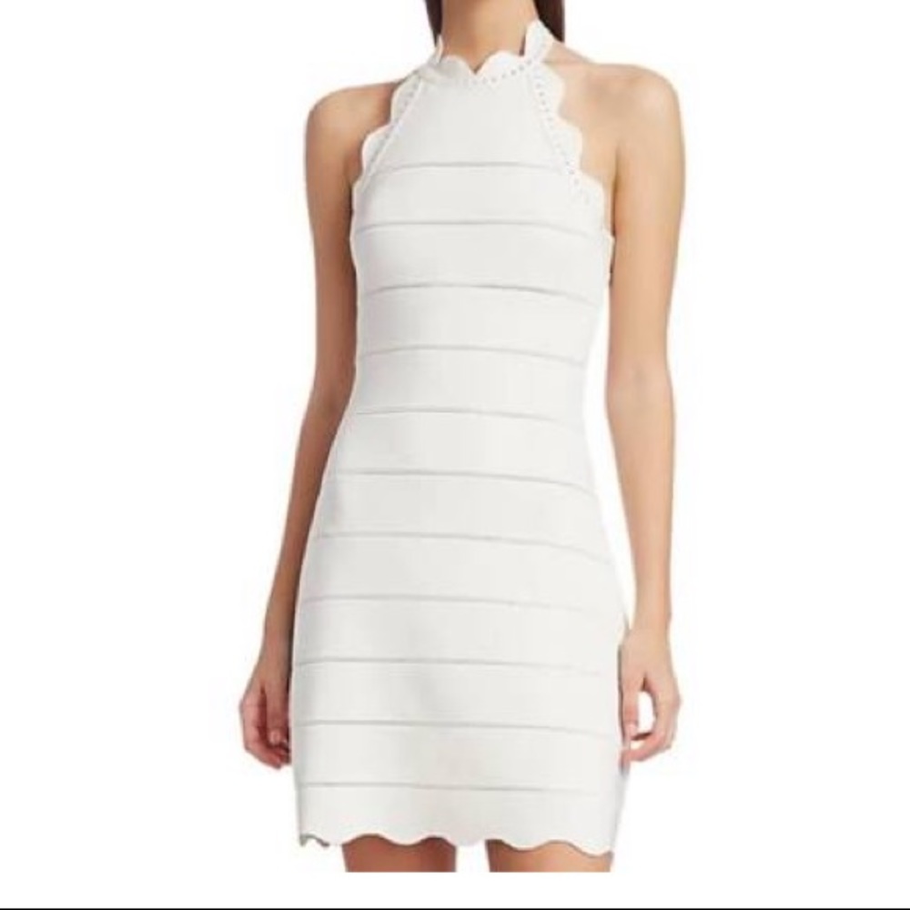 Herve Leger Scalloped Halter Mini Dress - White (S)
